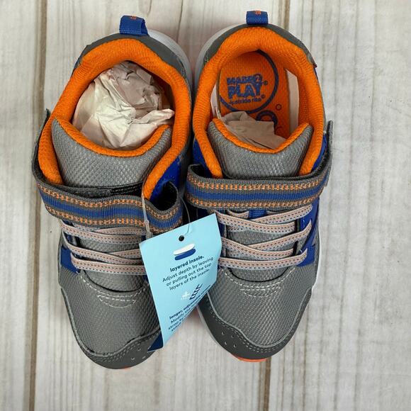 Stride Rite Made2Play Gray Blue Orange Sneakers Shoes Boys Size 12 Wide - Picture 2 of 5